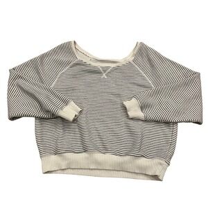 American Eagle Seriously Lived-In Striped Sweatshirt Cream Navy XS Raglan Sleeve